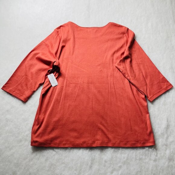 NWT CJ Banks Womens Burnt Red 3/4 Sleeve Casual Comfy Cotton T-Shirt Size 2X - Picture 2 of 9